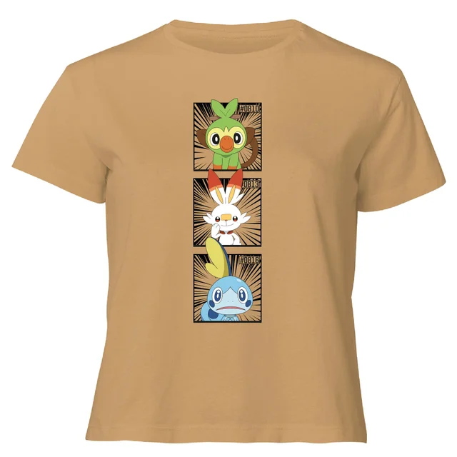 Pokemon Generation 8 Starters Women's Cropped T-Shirt - Tan