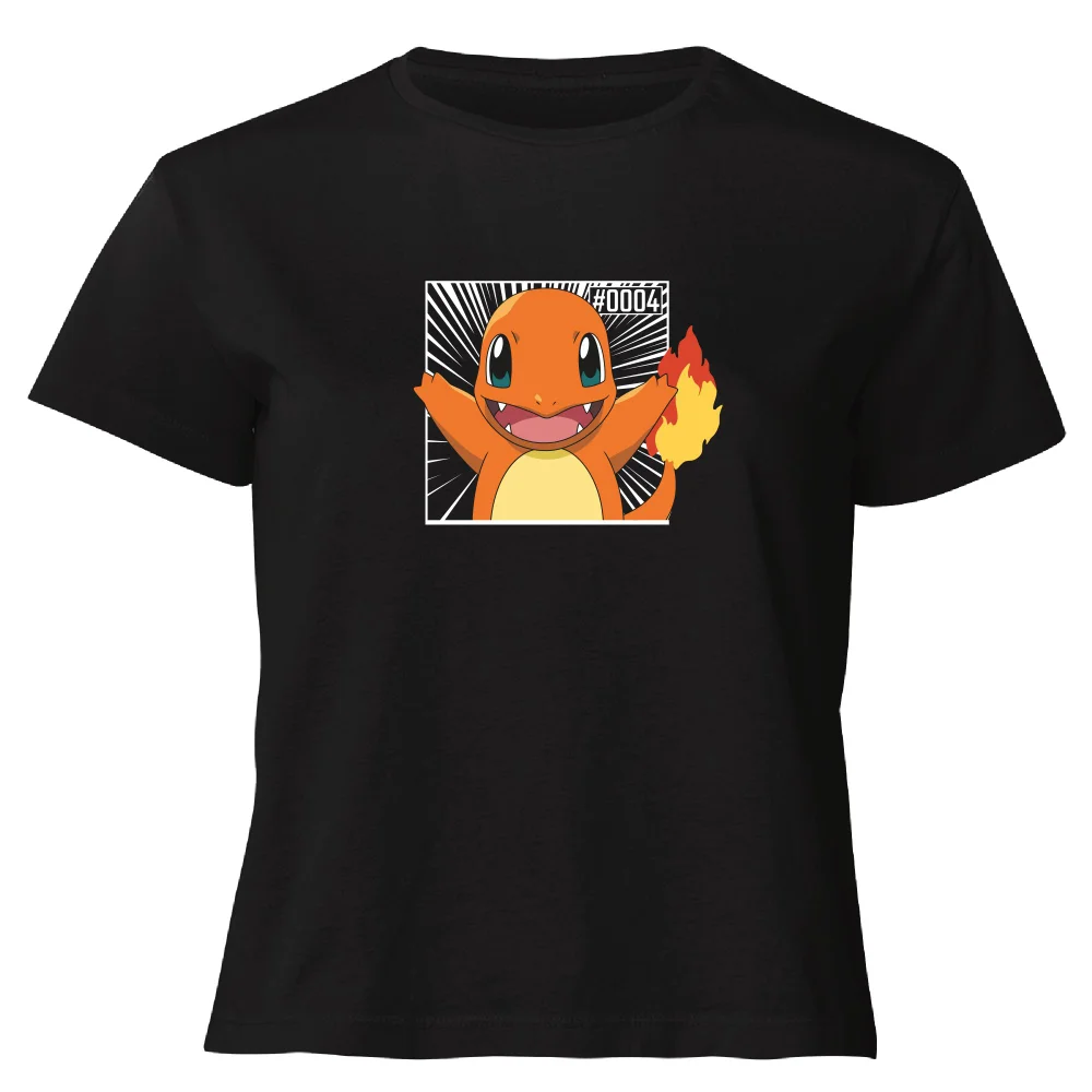 Pokémon Pokédex Charmander #0004 Women's Cropped T-Shirt - Black - XS Image 1