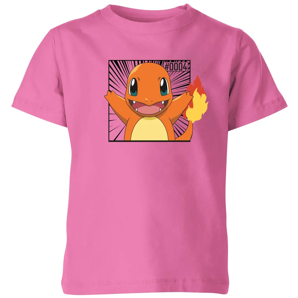Pokémon Pokédex Charmander #0004 Kids' T-Shirt - Pink - 3-4 Years Image 1