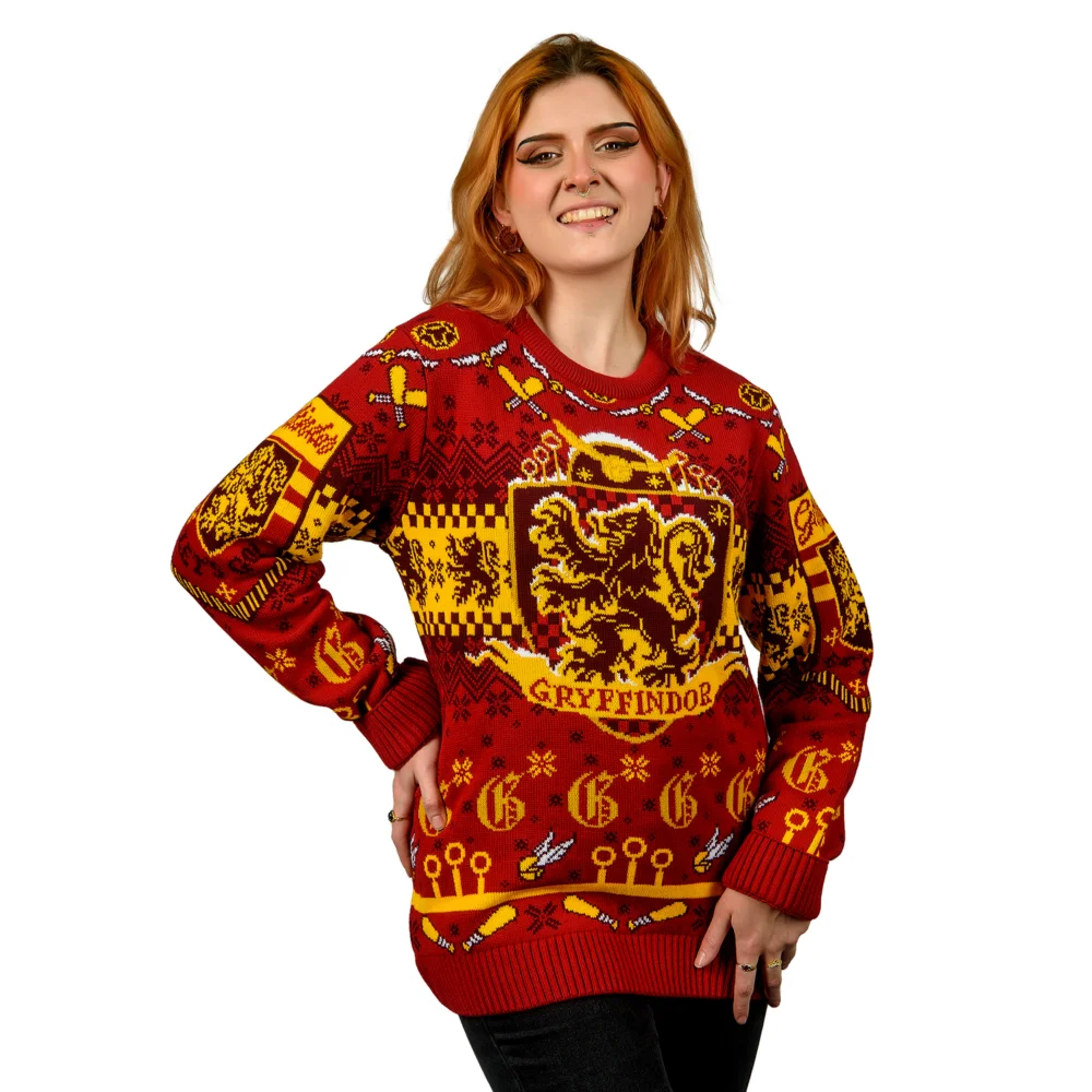 Harry Potter Gryffindor Quidditch Knitted Christmas Jumper - M Image 1