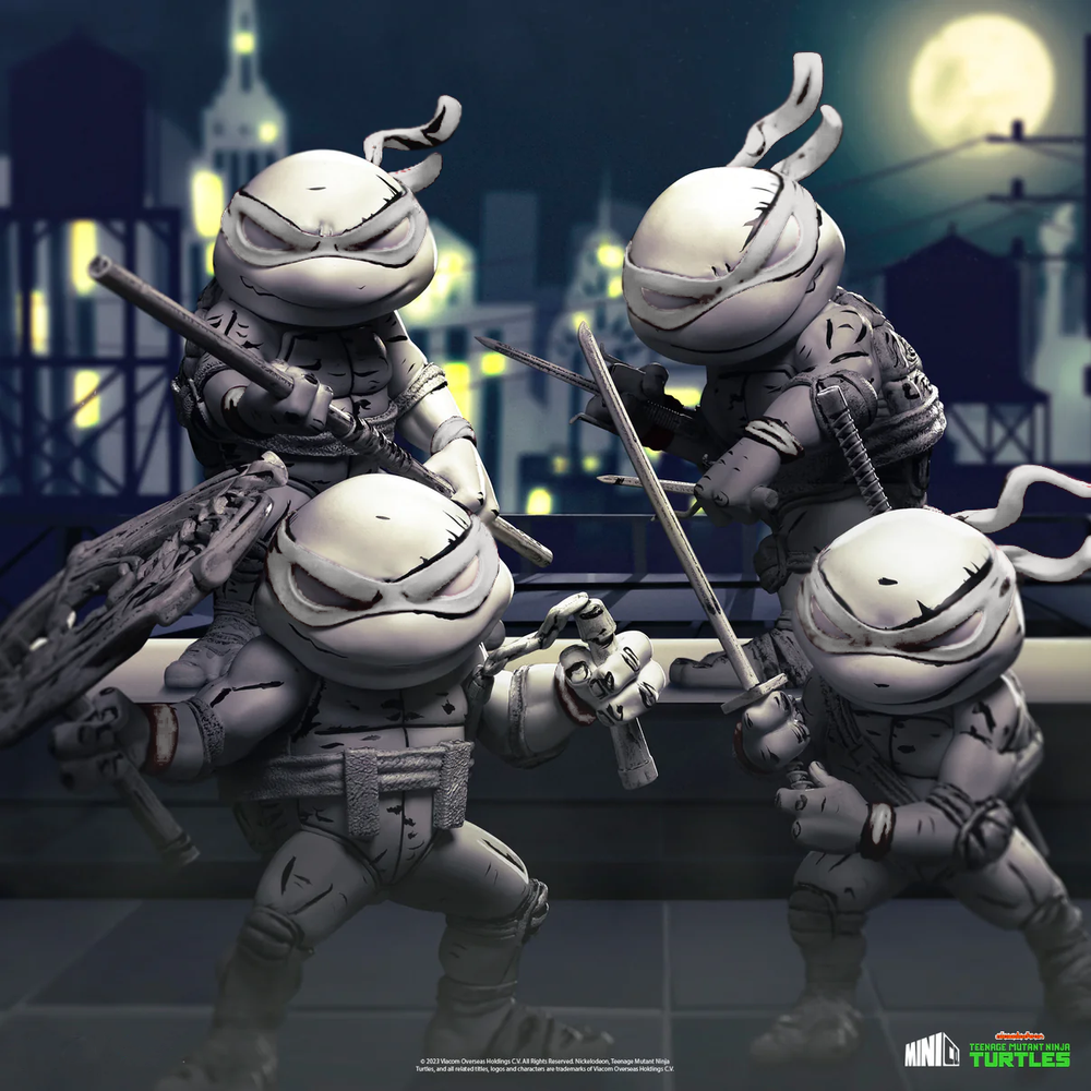 Iron Studios Teenage Mutant Ninja Turtles Minico Black & White 4-Pack SDCC Exclusive (Limited to 1000) Image 1