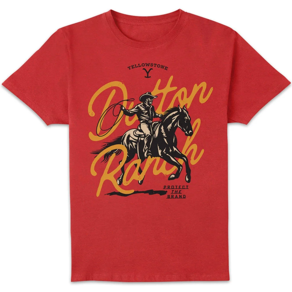 Yellowstone Dutton Ranch Lasso Unisex T-Shirt - Red - S Image 1