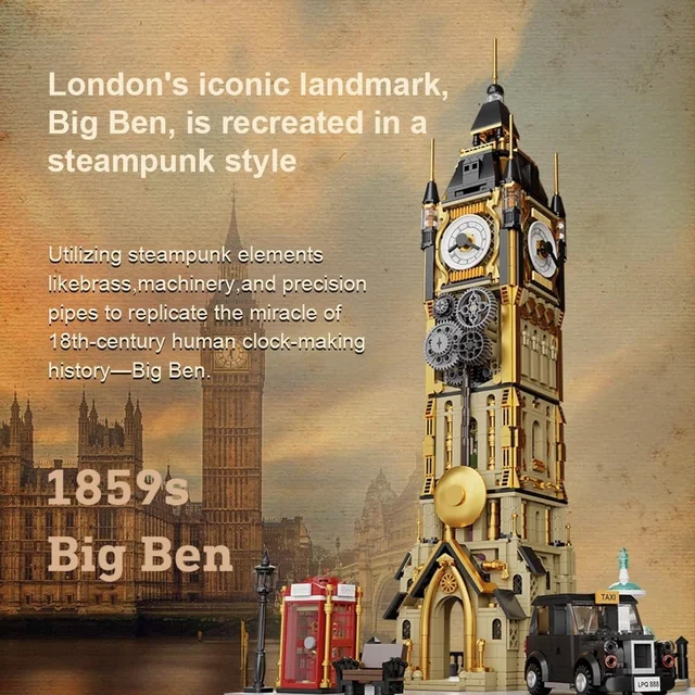 Original-Steampunk Series Construction Set Steampunk Clock Tower Park 58 cm