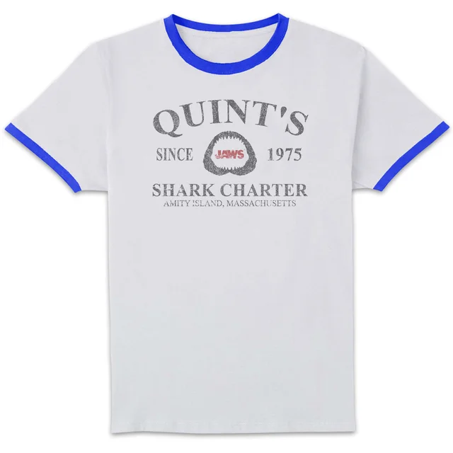 Jaws Quint's Shark Charter Unisex Ringer T-Shirt - White/Navy