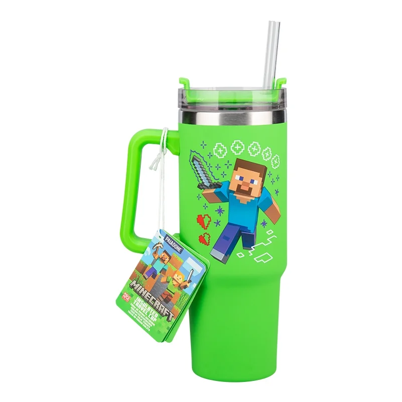 Minecraft Green 900Ml Insulated Cup And Straw Image 1