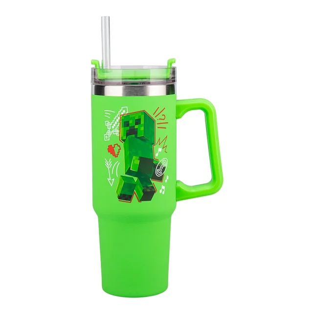 Minecraft Green 900Ml Insulated Cup And Straw