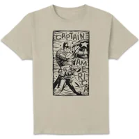 Marvel Captain America Line Art Unisex T-Shirt - Cream