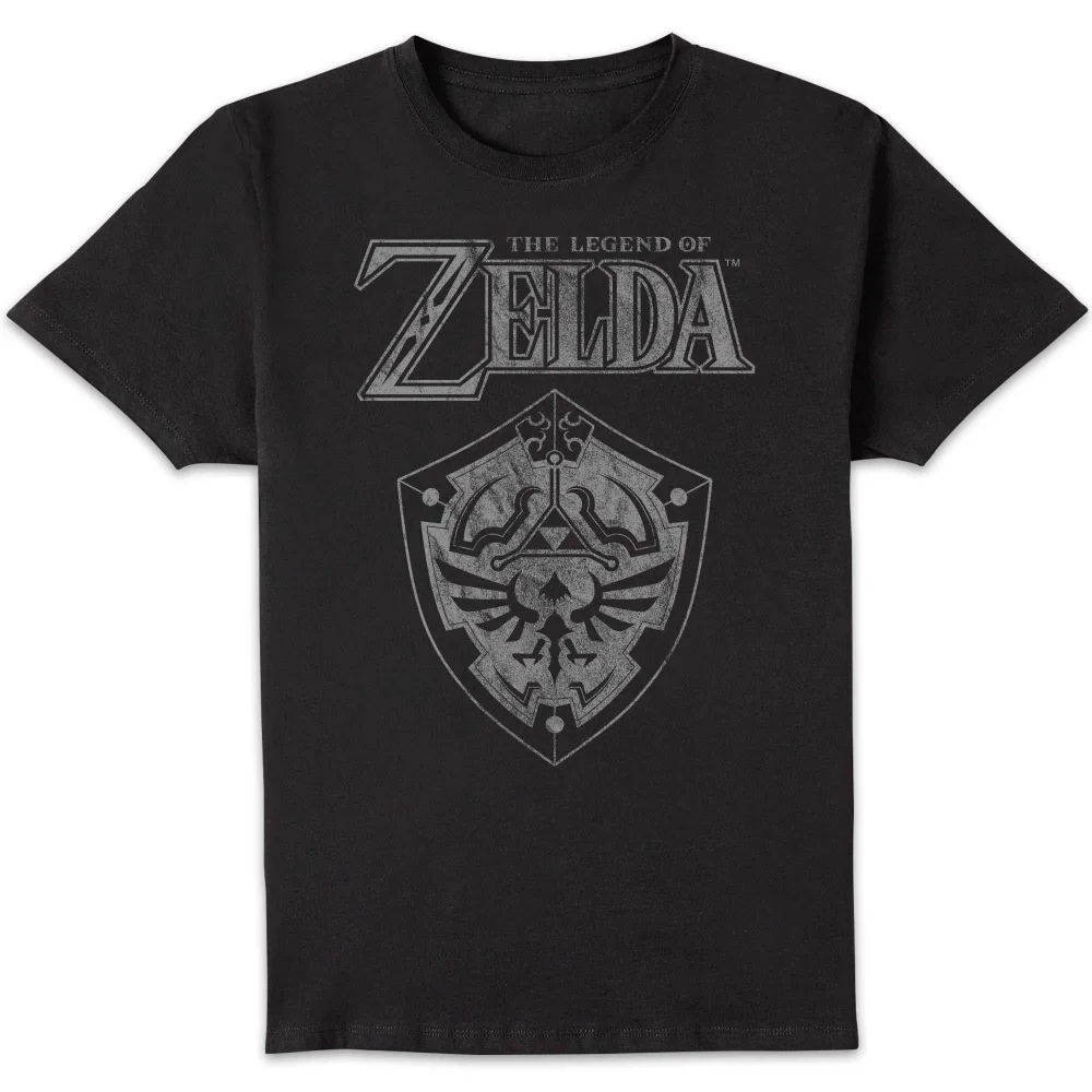 The Legend of Zelda Hyrule Shield Distressed Unisex T-Shirt - Black - S Image 1