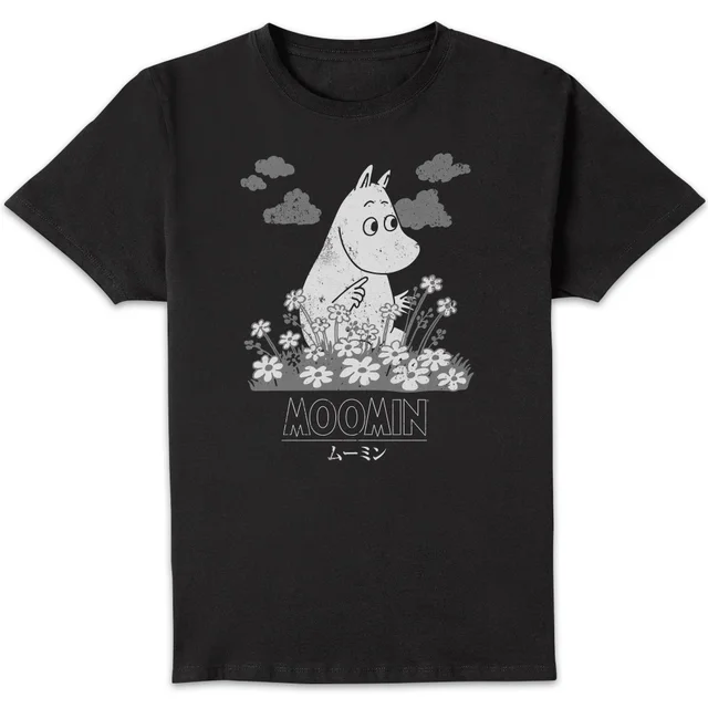 Moomin Flowers Japanese Unisex T-Shirt - Black