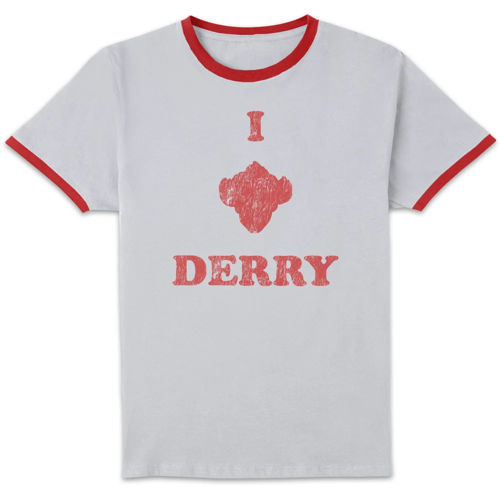 IT Chapter 2 I Heart Derry Unisex Ringer T-Shirt - White/Red - S Image 1