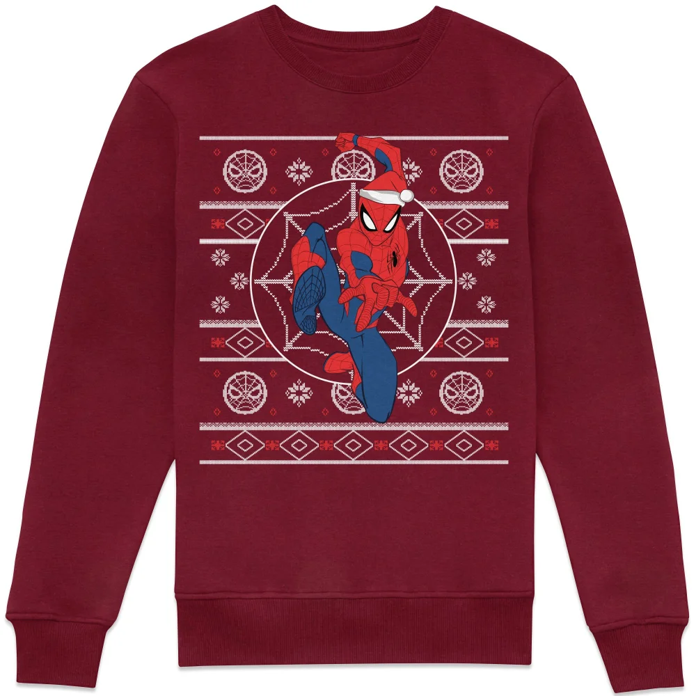 Marvel Spiderman Christmas Jumper Sweatshirt - Burgundy - XS Image 1