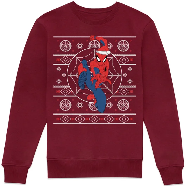 Marvel Spiderman Christmas Jumper Sweatshirt - Burgundy