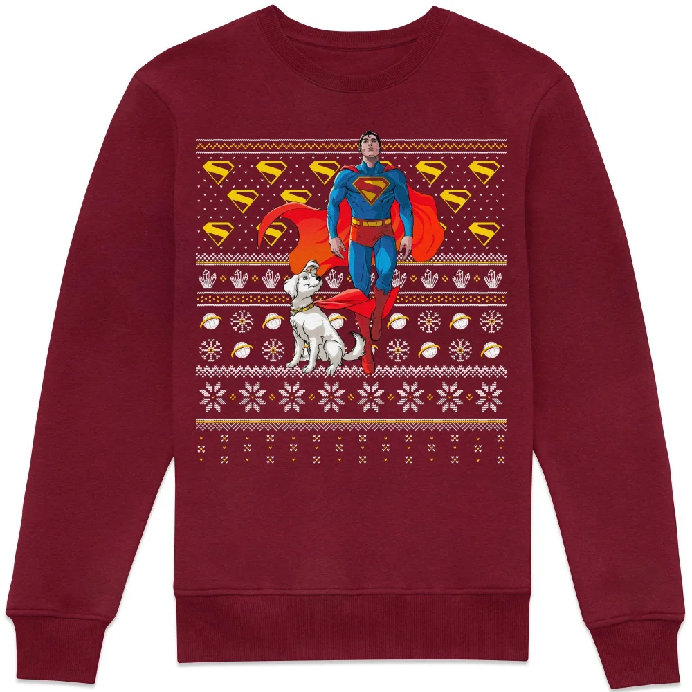 Superman And Krypto Christmas Sweatshirt - Burgundy - XS Image 1