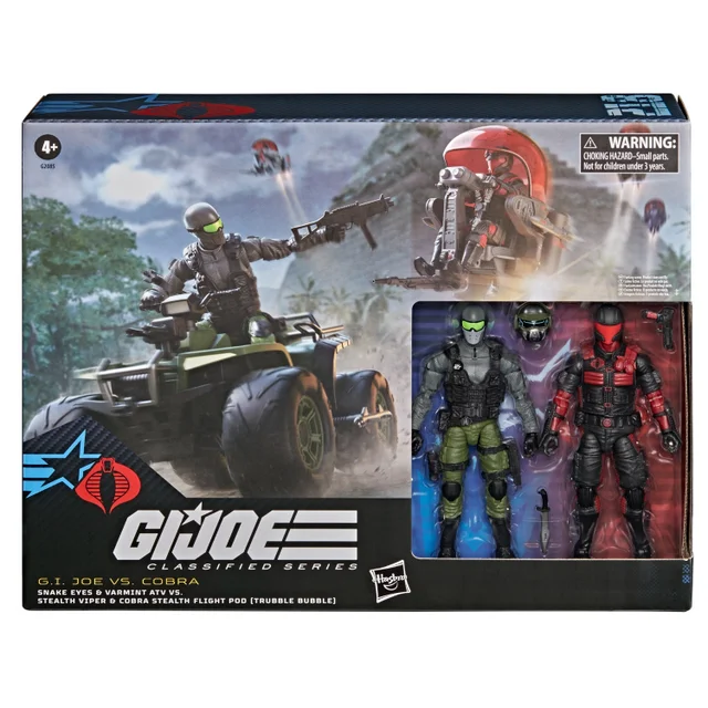 G.I. Joe Classified Series #218, Snake Eyes & Varmint ATV Vs. Stealth Viper & Cobra Stealth Flight Pod (Trubble Bubble)