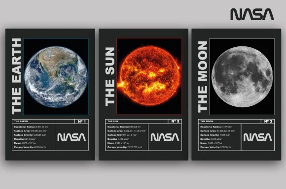 NASA Mission Earth, Moon and Sun Art Prints