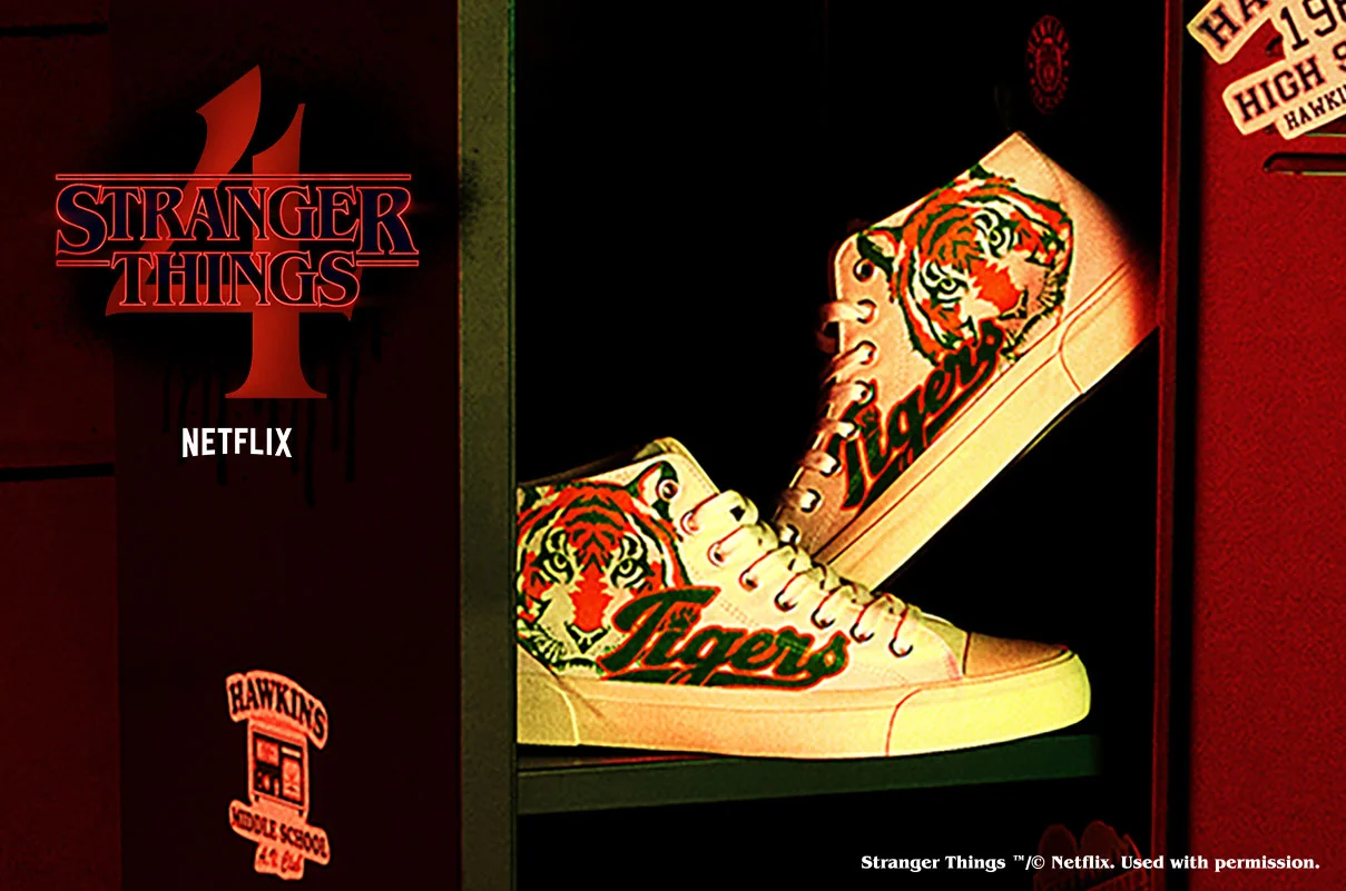 Akedo x Stranger Things Hawkins Tigers White Signature High Top