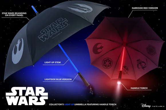 OFFICIAL STAR WARS LIGHT UP LIGHTSABER UMBRELLAS